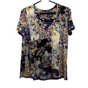 Johnny Was SKY Flower Favorite Short Sleeve V-neck Swing Tee Size Small